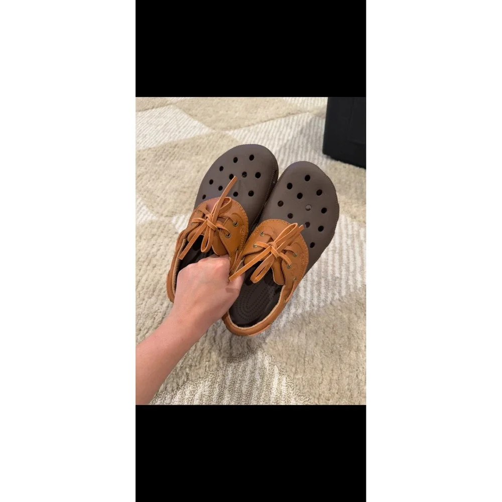 Crocs Beach Line Boat Shoes Mens 9 Brown Tan Nautical Deck Shoes Loafers 14327